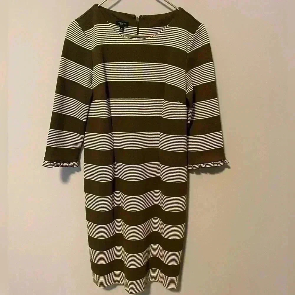 Talbots Olive Green Stripe Dress Size 8P